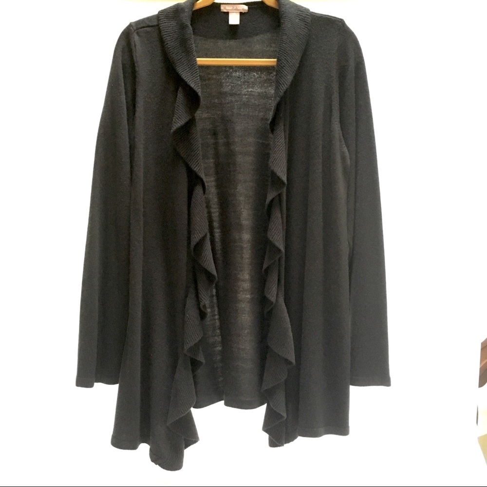 White Stag black sweater cardigan long with ruffle